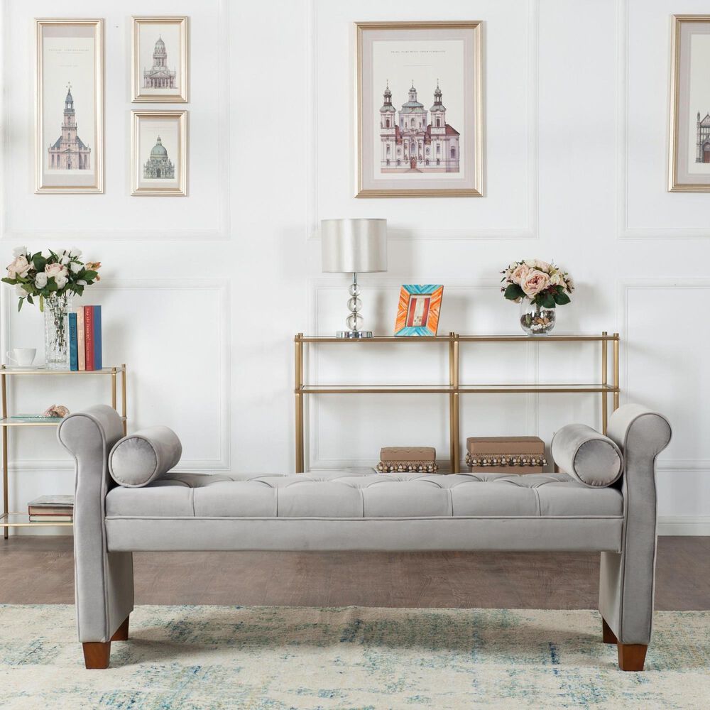 Jennifer Taylor Home Jocelyn Tufted Roll Arm Entryway Bench in Opal Grey, , large