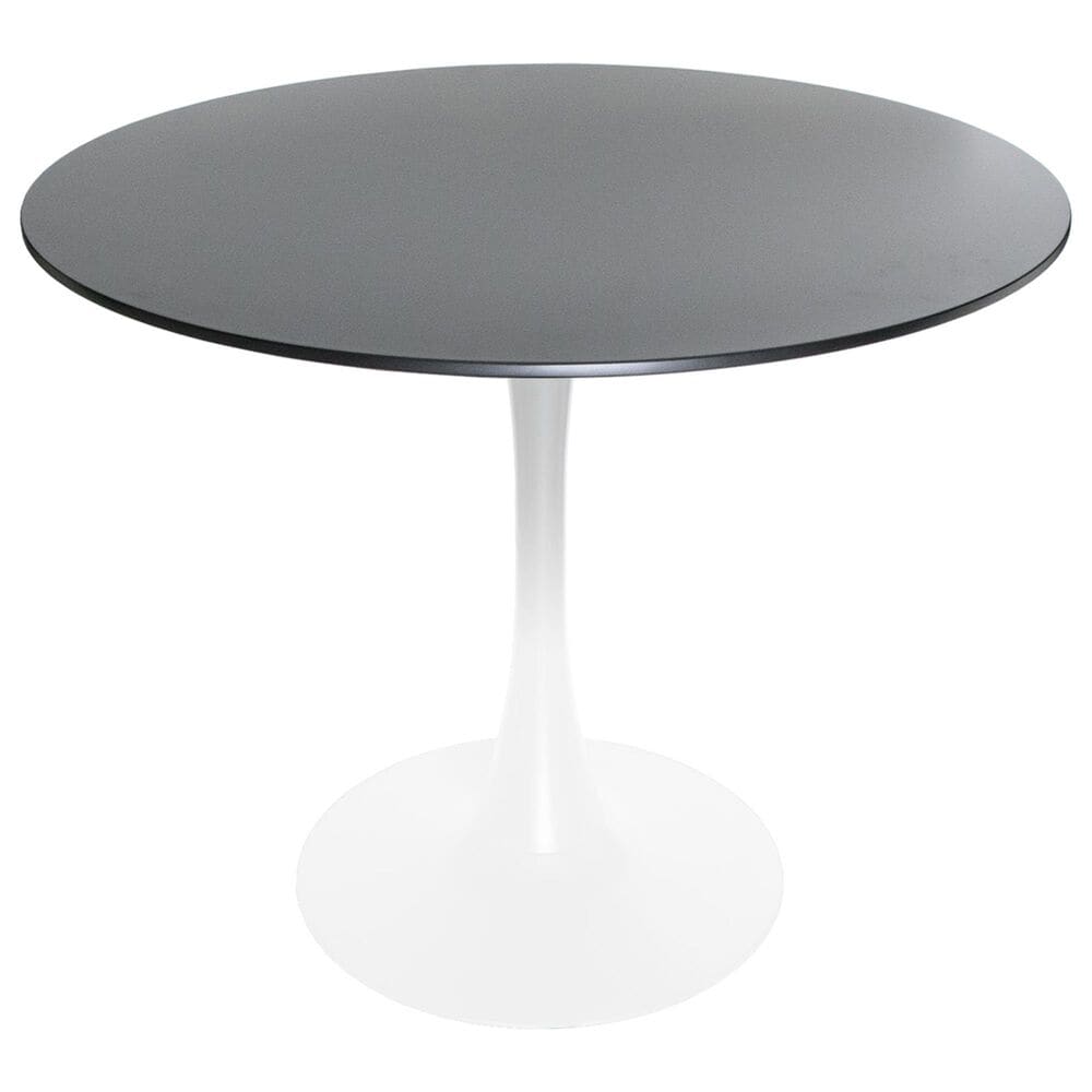 Leisuremod LeisureMod Bristol Mid-Century Modern Round Dining Table with a 31 Wood Top and Iron Pedestal Base with Gloss Finish for Kitchen and Dining Room, , large