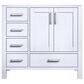 Lexora Home Jacques 36" Right Offset Single Bathroom Vanity in Distressed Grey with 2 cm White Quartz Top, Rectangular Sink and 34" Mirror, , large