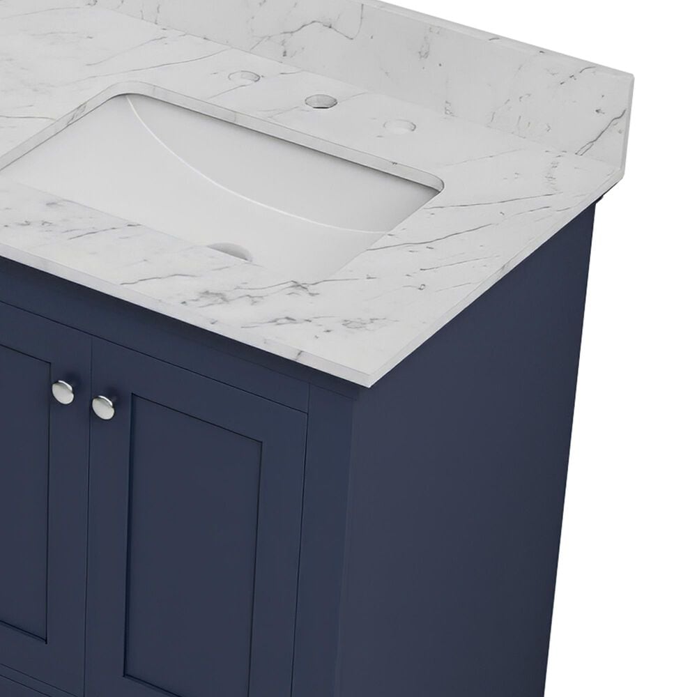 Lexora Home Dukes 60" Double Bathroom Vanity in Navy Blue with 2 cm White Carrara Marble Top and Rectangular Sinks, , large