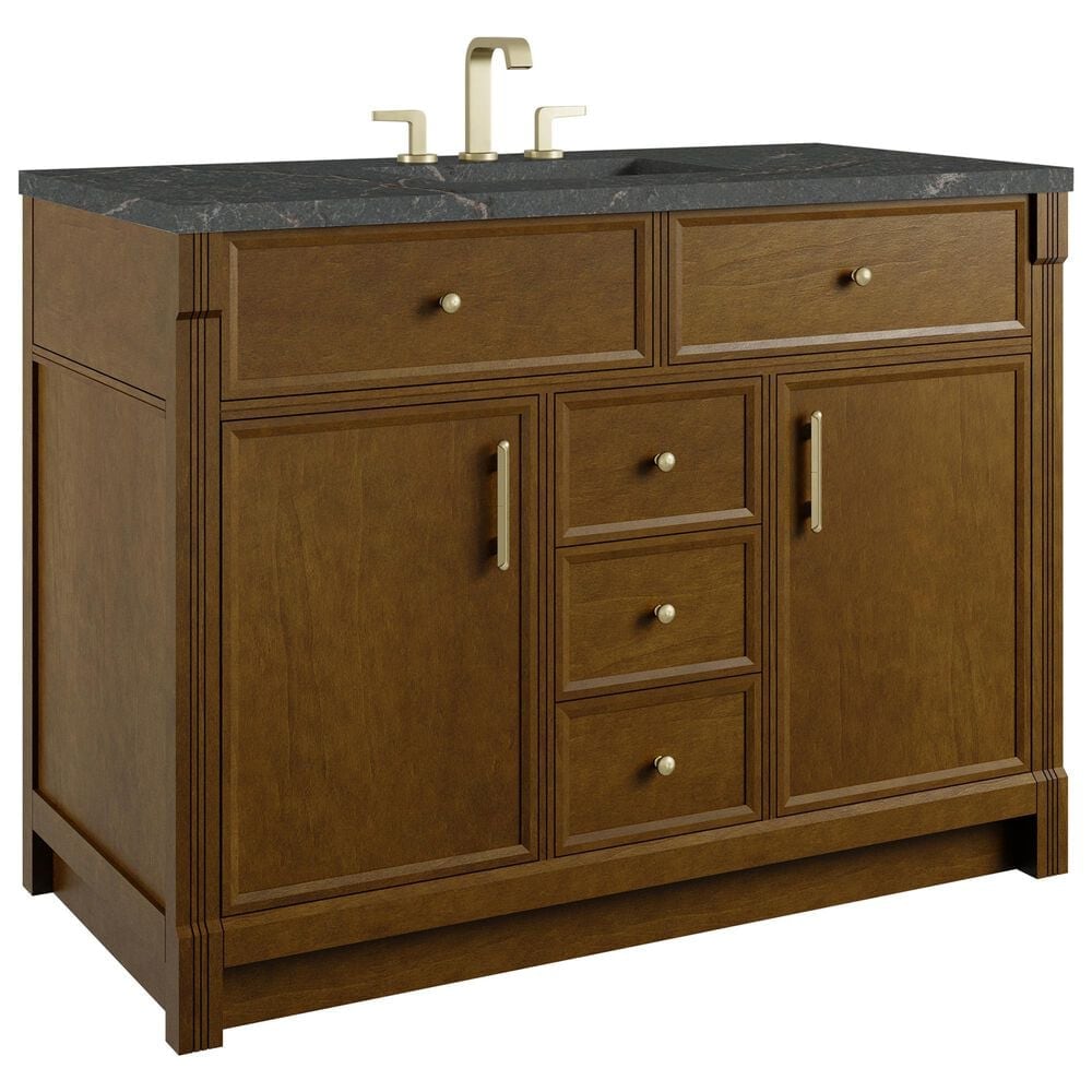 James Martin Bellshire 48" Single Bathroom Vanity in Honey Oak with 3 cm Parisien Bleu Silestone Top, Rectangular Sink and FreePower Wireless Charger, , large
