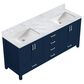 Lexora Home Jacques 80" Double Bathroom Vanity in Navy Blue with 2 cm White Carrara Marble Top and Rectangular Sinks, , large
