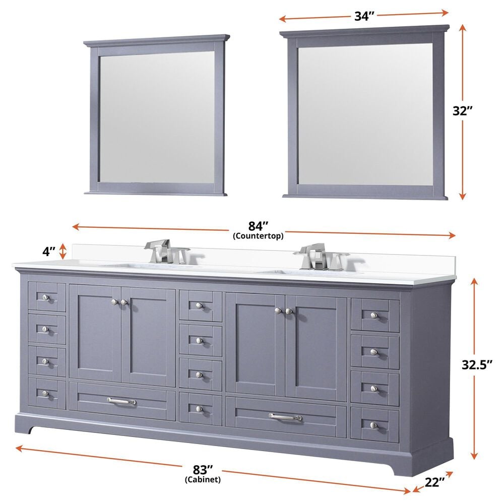 Lexora Home Dukes 84&quot; Double Bathroom Vanity in Dark Grey with 2 cm White Cultured Marble Top and Rectangular Sinks, , large