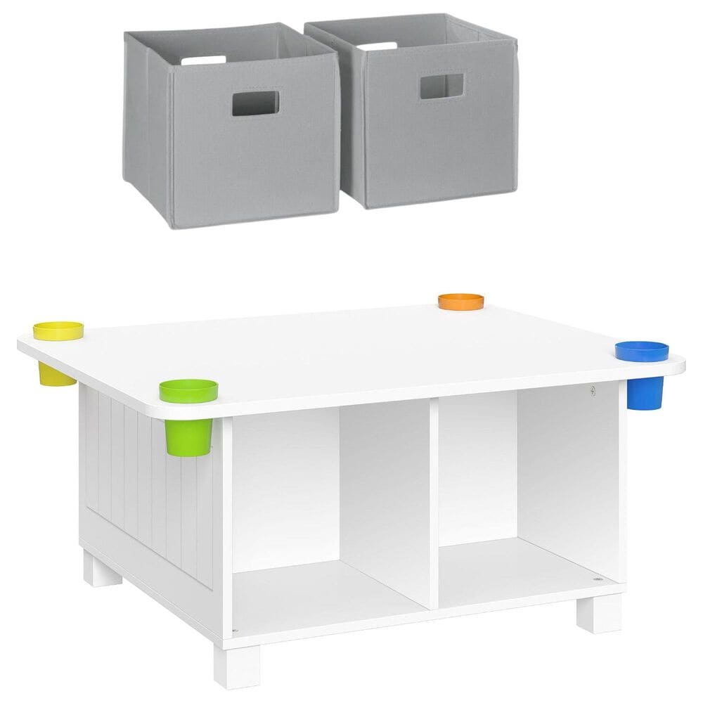 RiverRidge Home Kids Activity Table with 4 Cups and 2-Piece Gray Bins in White Painted, , large