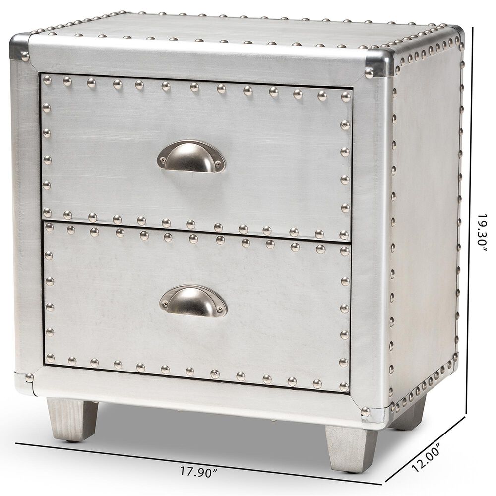 Baxton Studio Davet 2-Drawer End Table in Silver, , large