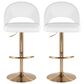 LumiSource Renee Adjustable Swivel Bar Stool with White Faux Leather Upholstery in Gold (Set of 2), , large