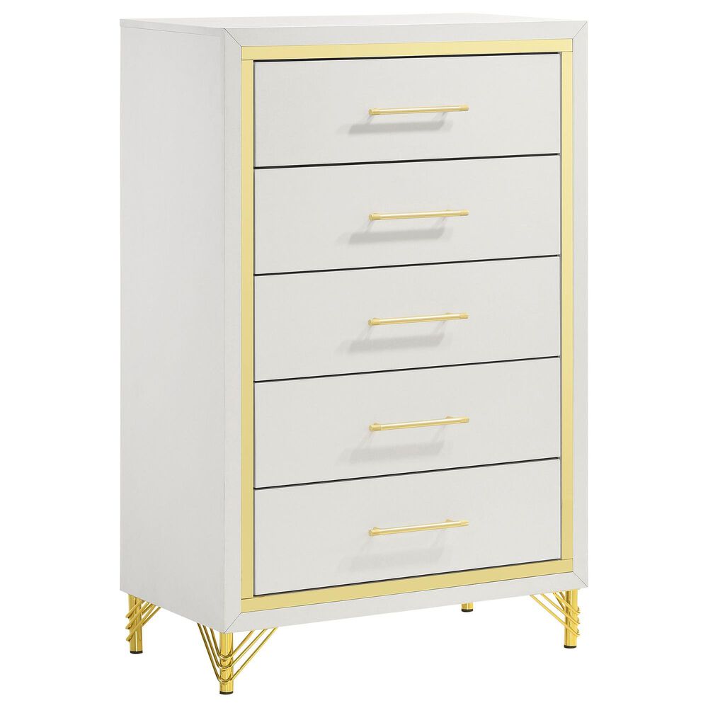 Pacific Landing Lucia 5-Drawer Chest in White and Gold, , large