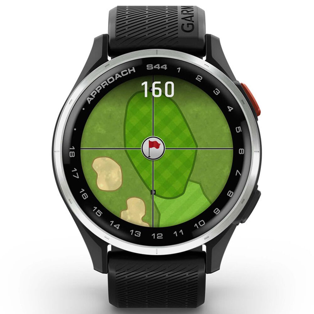 Garmin Approach S44 43mm Golf Smartwatch Silver Aluminum Bezel Case with Black Silicone Band, , large