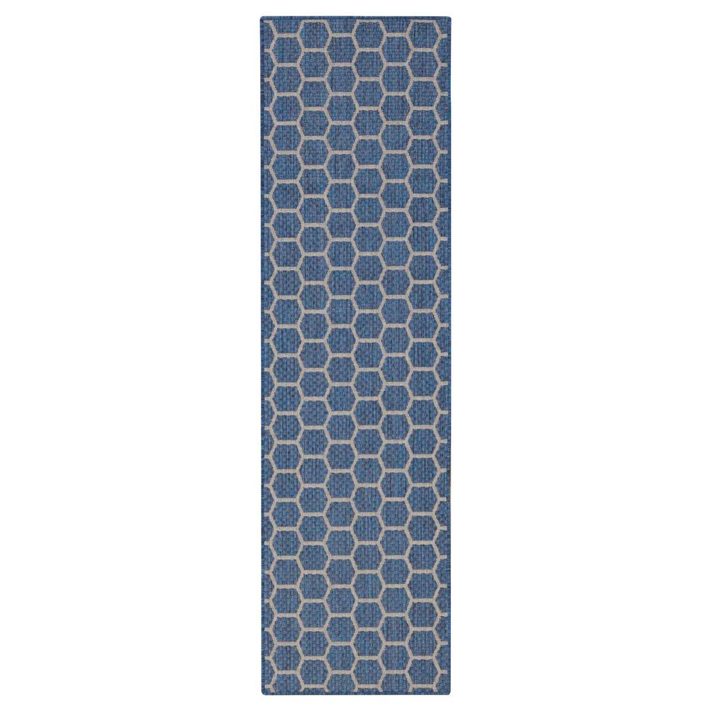 Nourison Twist Reversible 2"2" x 8" Blue Indoor/Outdoor Runner, , large