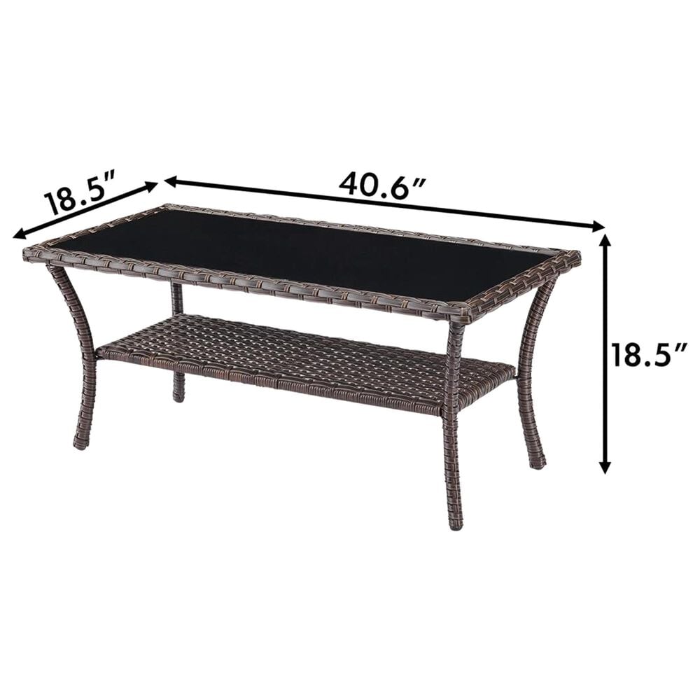 Sunwell Garden 41" Patio Rectangular Coffee Table with Glass Top in Brown, , large