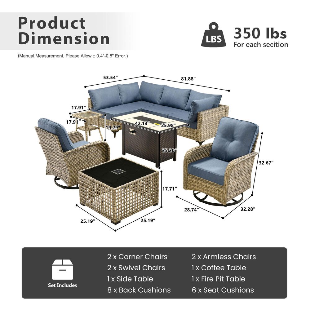 HOMLUX 9-Piece Patio Conversation Set in Denim Blue, , large