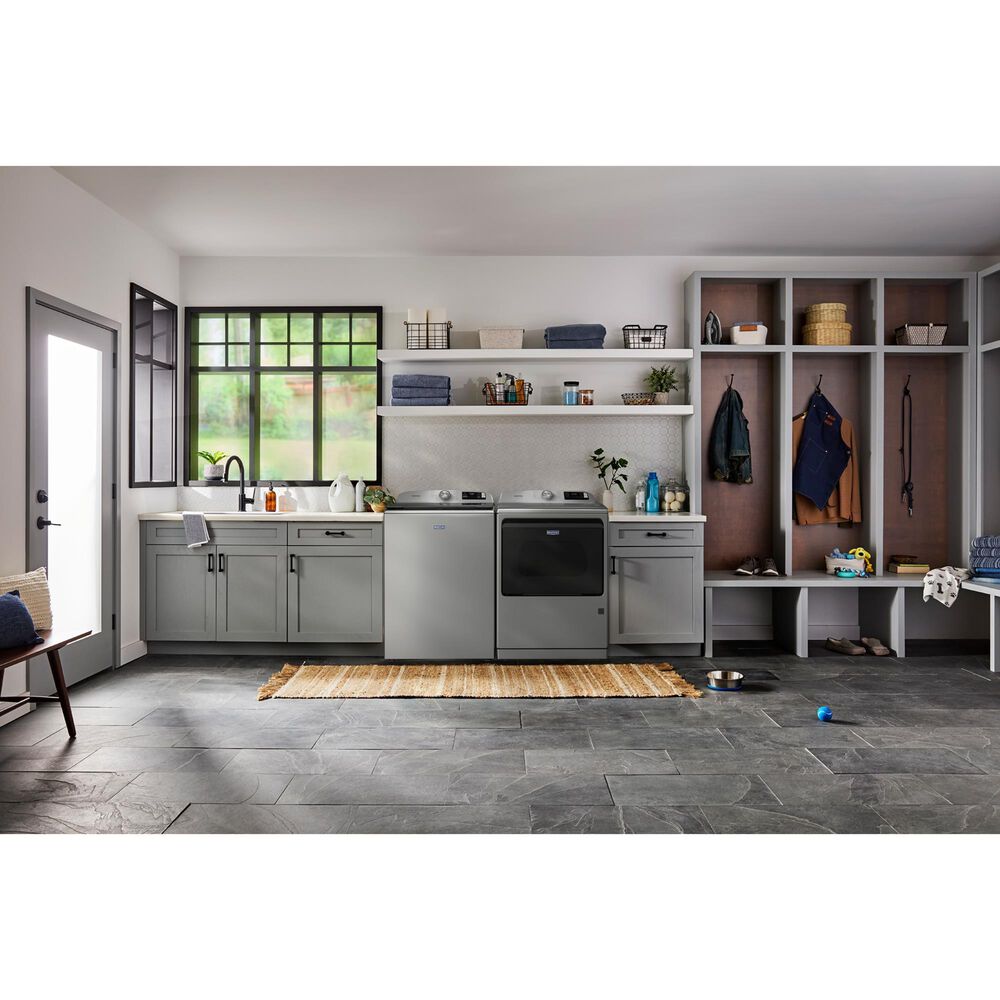 Maytag 5.2 Cu. Ft. Smart Pet Pro Top Load Agitator Washer and 7.4 Cu. Ft. Smart Electric Top Load Dryer Laundry Pair in Classic Silver, , large