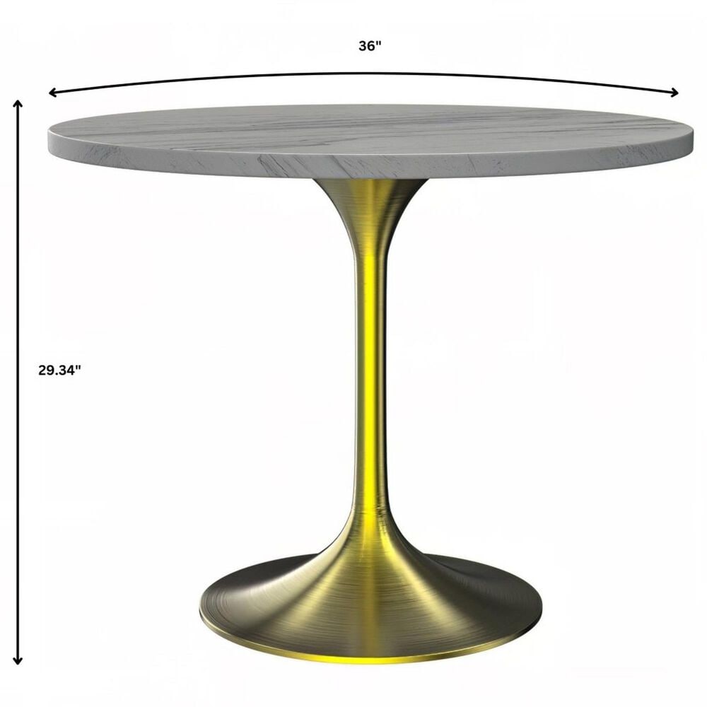 Leisuremod LeisureMod Verve Collection 36 Round Dining Table, Brushed Gold Base with Sintered Stone Black Top, , large