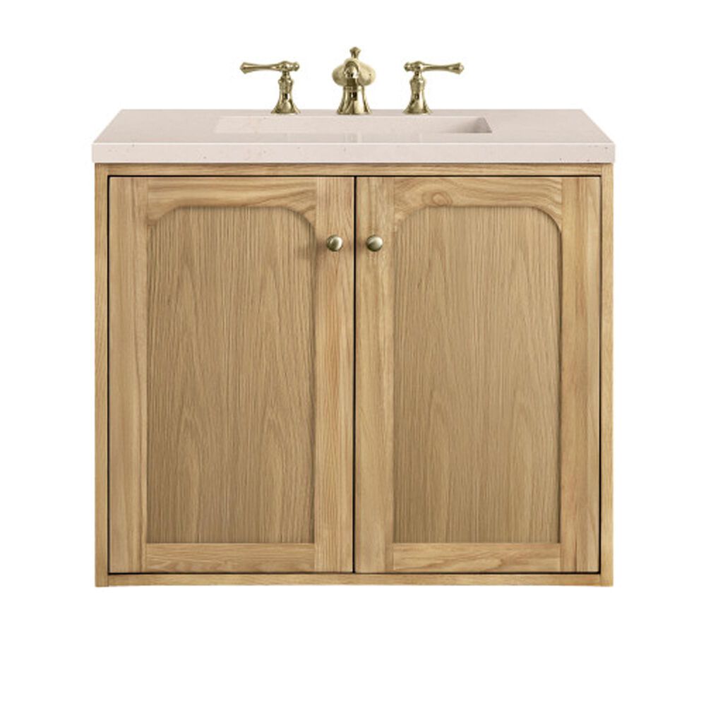 James Martin Vanities Laurent 30&quot; Single Bathroom Vanity in Light Natural Oak with 3 cm Eternal Marfil Quartz Top and Rectangular Sink, , large