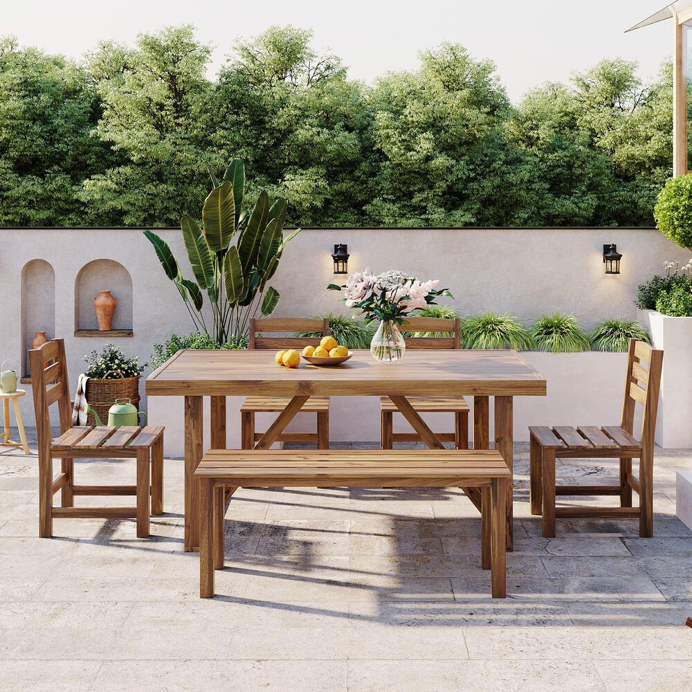 Hearth and Haven 6-Piece Patio Dining Set with Table, Bench and Chairs in Natural, , large
