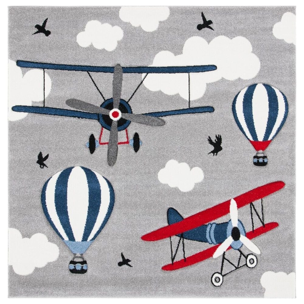 Safavieh Carousel 5"3" Square Light Grey and Red Kids Area Rug, , large