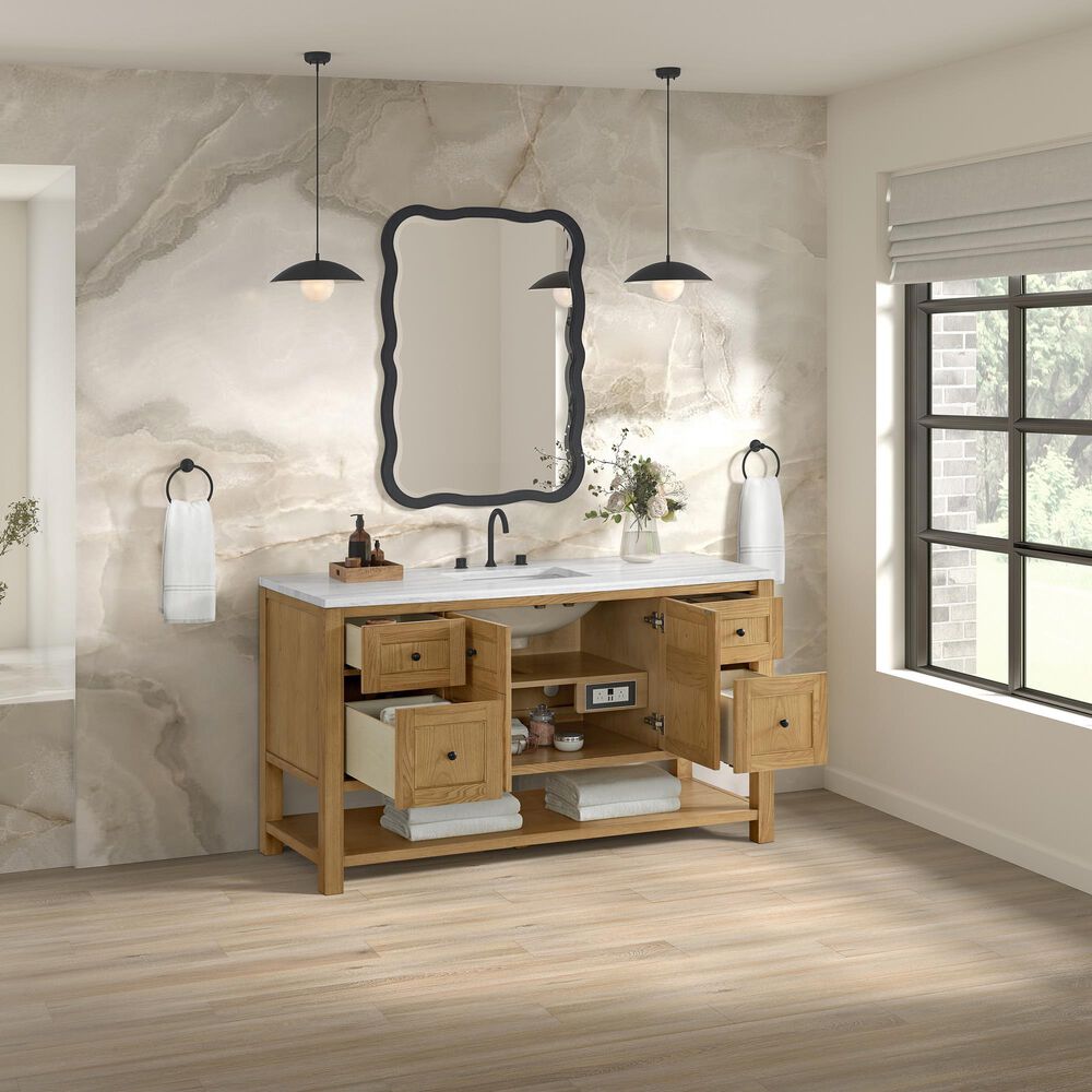 James Martin Vanities Breckenridge 60&quot; Single Bathroom Vanity in Light Natural Oak with 3 cm Arctic Fall Solid Surface Top and Rectangular Sink, , large