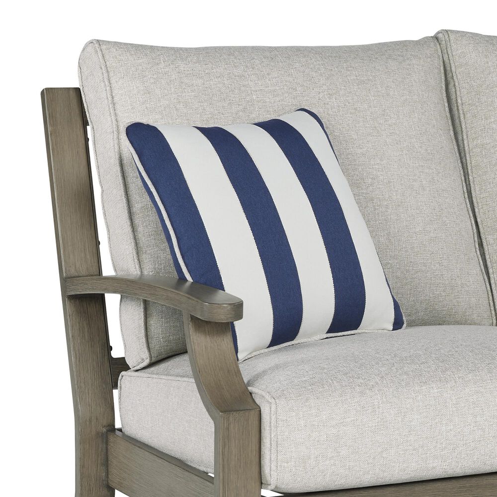 Ashley Rainier Ranch Outdoor Loveseat with Beige Cushion in Brown, , large