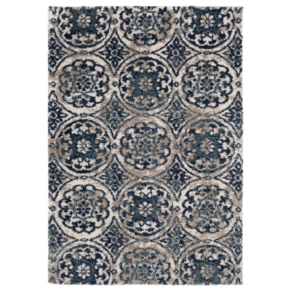 Central Oriental Tulsa Ledyard 7"10" x 9"10" White Sand and Blue Navy Area Rug, , large