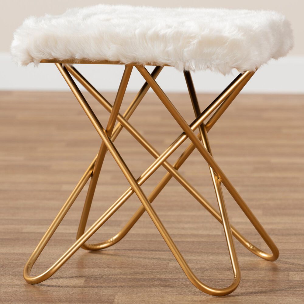 Baxton Studio Valle Ottoman in White/Gold, , large