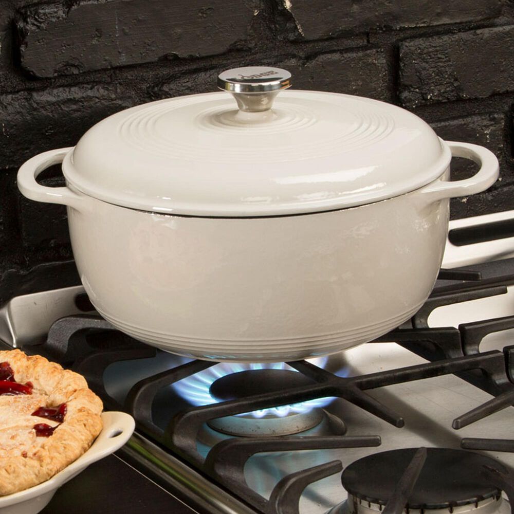 Lodge EC6D13 6 Qt. Oyster White Enameled Cast Iron Dutch Oven