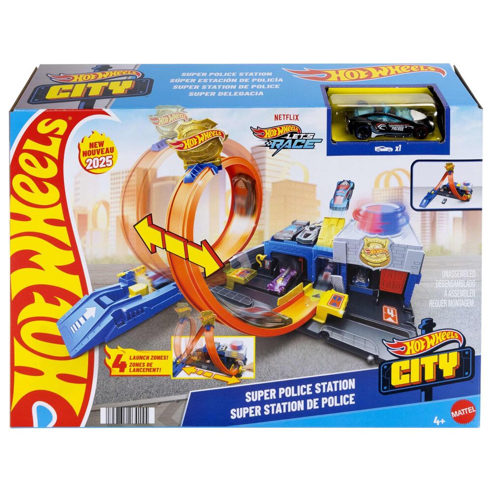 Hot Wheels City Super Police Station Playset with 1:64 Scale Police Toy Car in Multicolor, , large