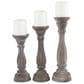 Maple and Jade Turned Pillar Decorative Candle Holder in Washed Brown (Set of 3), , large