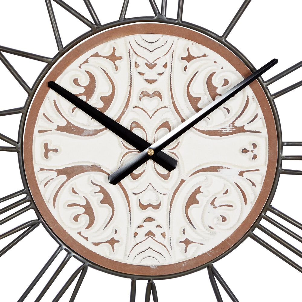 Maple and Jade 29&quot; Wall Clock in Distressed White and Brown, , large