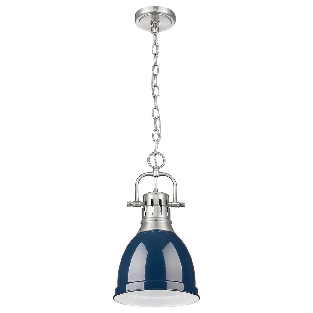 Golden Lighting Duncan 1-Light Small Pendant with Chain and Matte Navy Shade in Pewter, , large