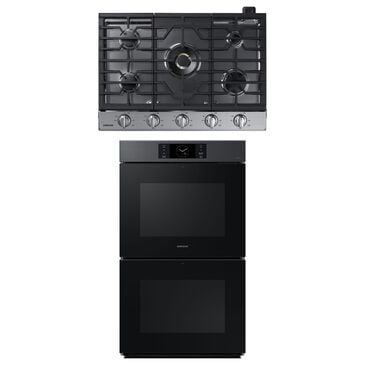 Samsung 2-Piece Kitchen Package with 30" Matte Black Steel Double Wall Oven and 30" Stainless Steel Smart Gas Cooktop, , large