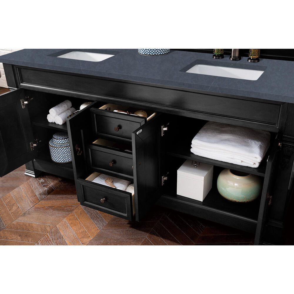 James Martin Vanities Brookfield 72&quot; Double Bathroom Vanity in Antique Black with 3 cm Charcoal Soapstone Quartz Top and Rectangle Sink, , large