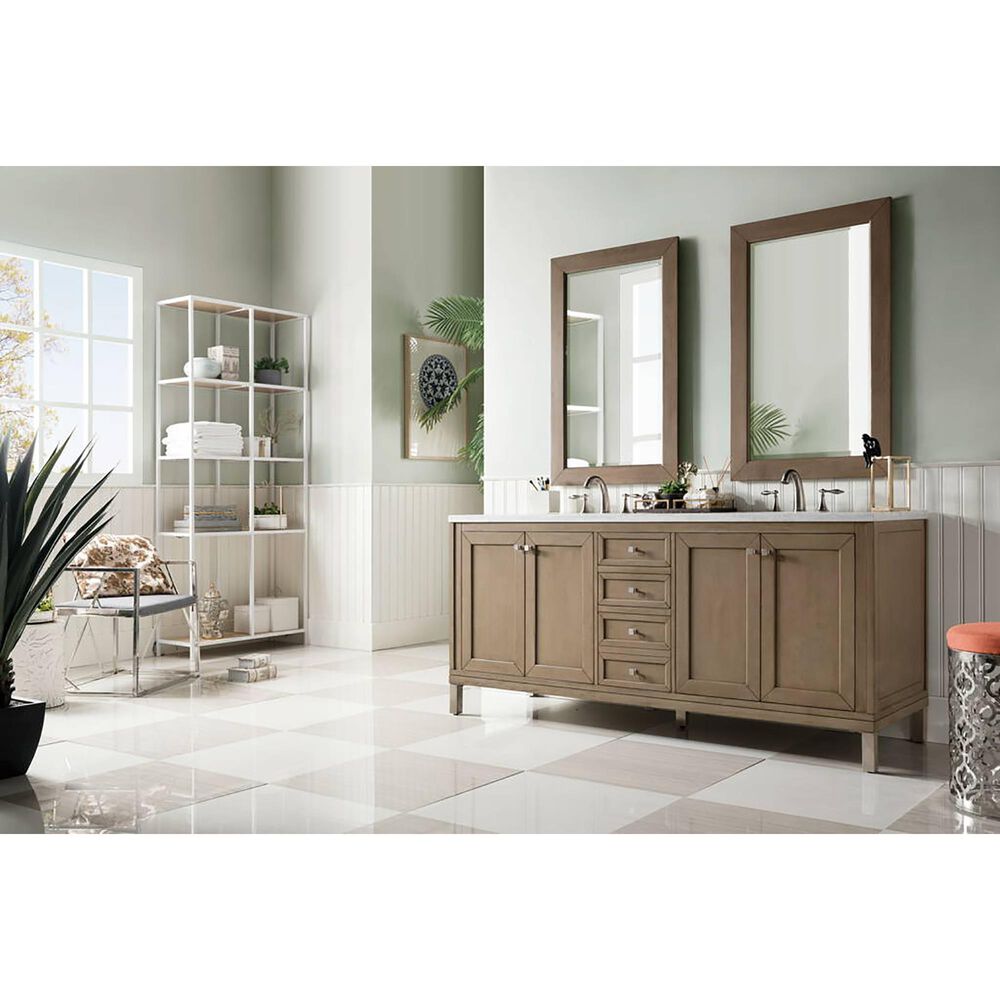 James Martin Vanities Chicago 72&quot; Double Bathroom Vanity in Whitewashed Walnut with 3 cm Arctic Fall Solid Surface Top and Rectangular Sinks, , large