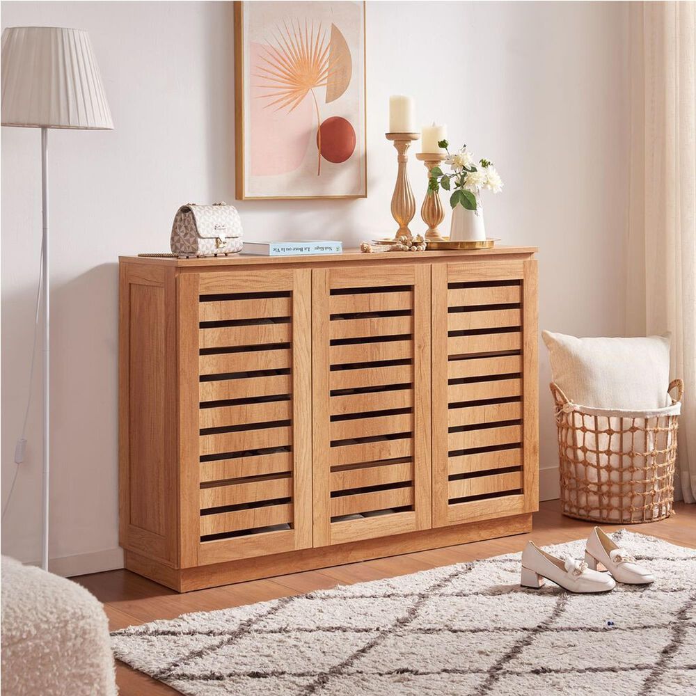 Global Movement Three-Door Shoe Cabinet in Brown, , large
