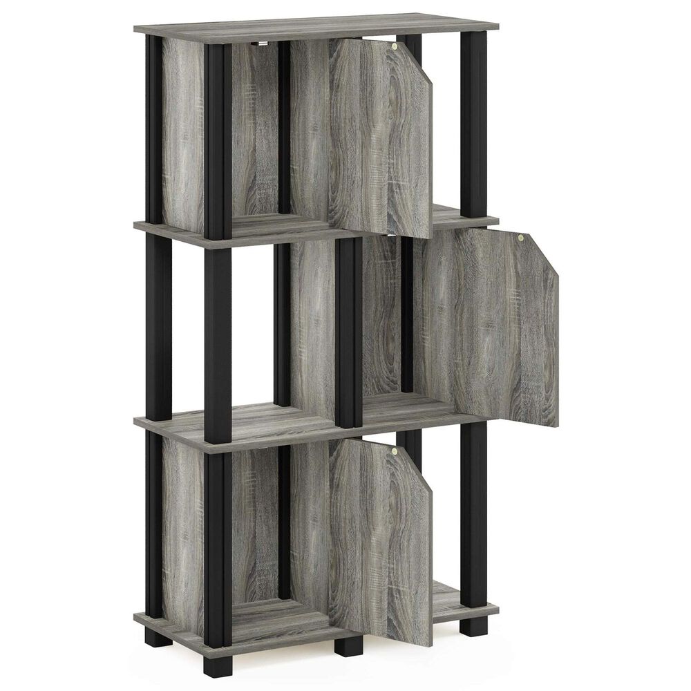 HOMLUX 4-Tier Storage Bookcase with Three Doors in French Oak and Black, , large