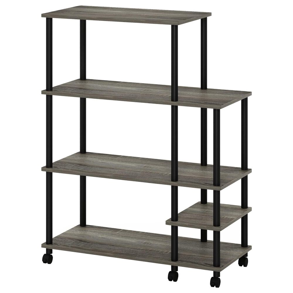HOMLUX Turn-N-Tube 3-Tier Rolling Kitchen Shelf Cart in French Oak Grey and Black, , large