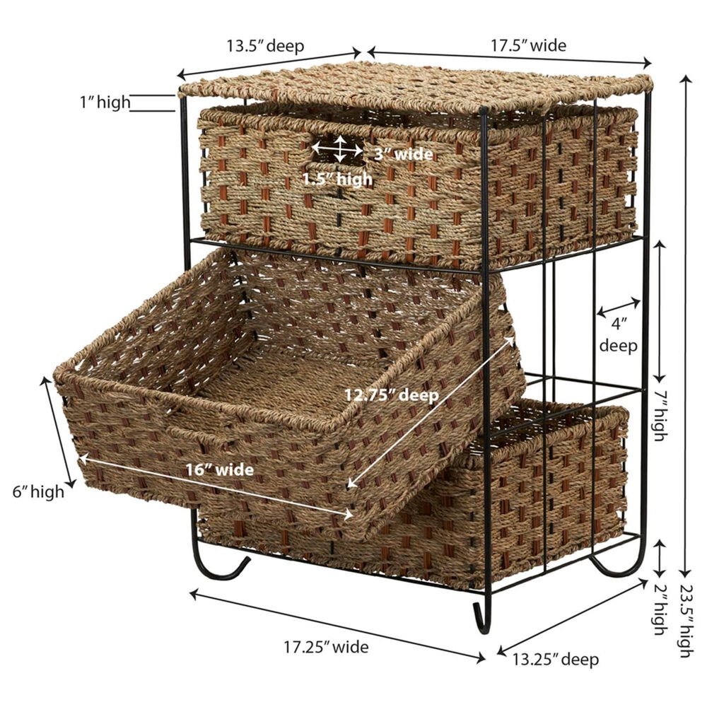 Household Essentials 3-Drawer Wicker Storage Chest in Brown, , large