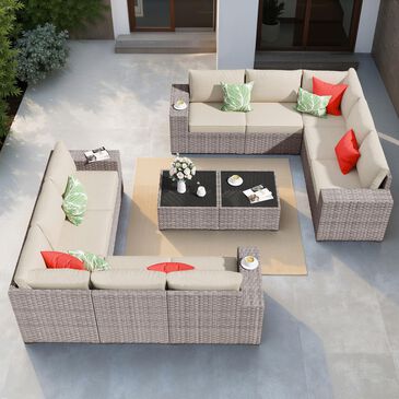 HOMLUX 12-Piece Modern Outdoor Sectional Furniture Set in Beige, , large
