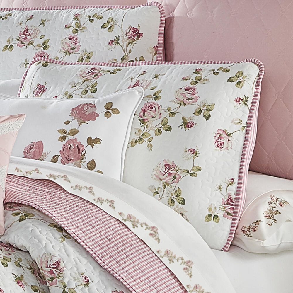J. Queen New York Rosemary 3-Piece Full/Queen Quilt Set in Rose and White, , large