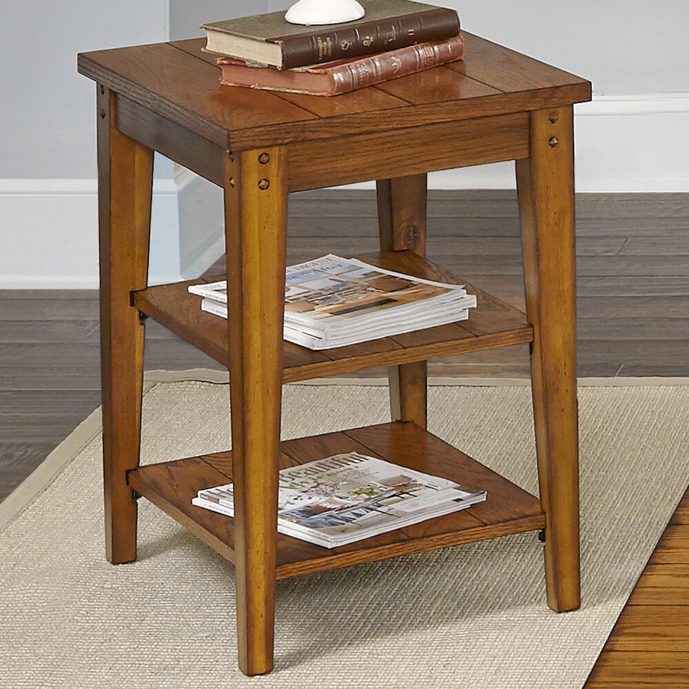Belle Furnishings Lake House Tiered Table in Medium Brown, , large