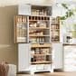 HOMLUX HOMLUX 78.2" Tall Farmhouse Kitchen Pantry Cabinet with 8 Door Shelves, Storage Cabinet with 4 Adjustable Shelves, Hidden Drawer, Wine Rack, Versatile Cupboard for Kitchen, Dining & Bathroom, Retro White, , large