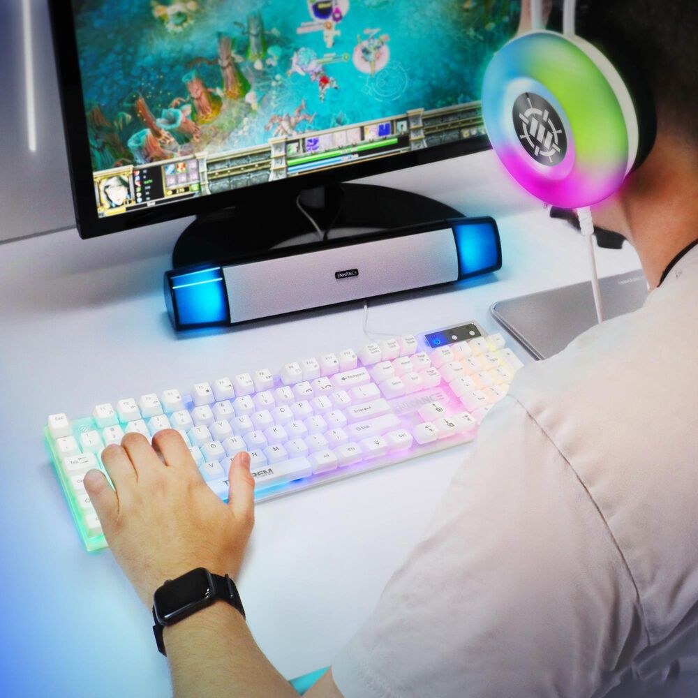 Enhance Theorem 3 Mechanical-Feel Gaming Keyboard in White and Clear, , large