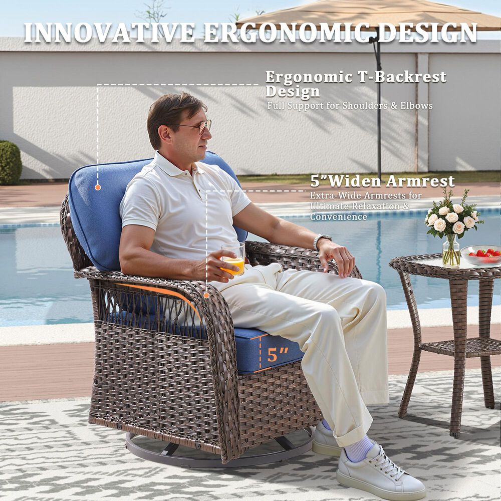 Hearth and Haven Outdoor Swivel Glider Chair with Blue Cushion in Brown (Set of 2), , large