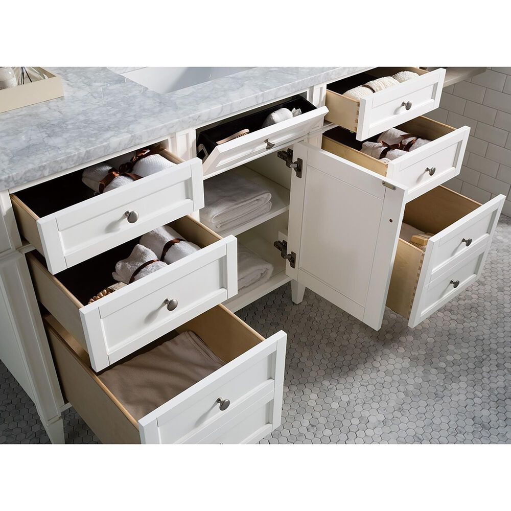 James Martin Vanities Brittany 60&quot; Single Bathroom Vanity in Bright White with 3 cm Carrara White Marble Top and Rectangular Sink, , large
