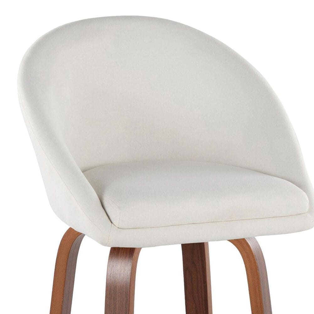LumiSource Matisse 30" Swivel Barstool with Cream Fabric Upholstery in Walnut and Black (Set of 2), , large