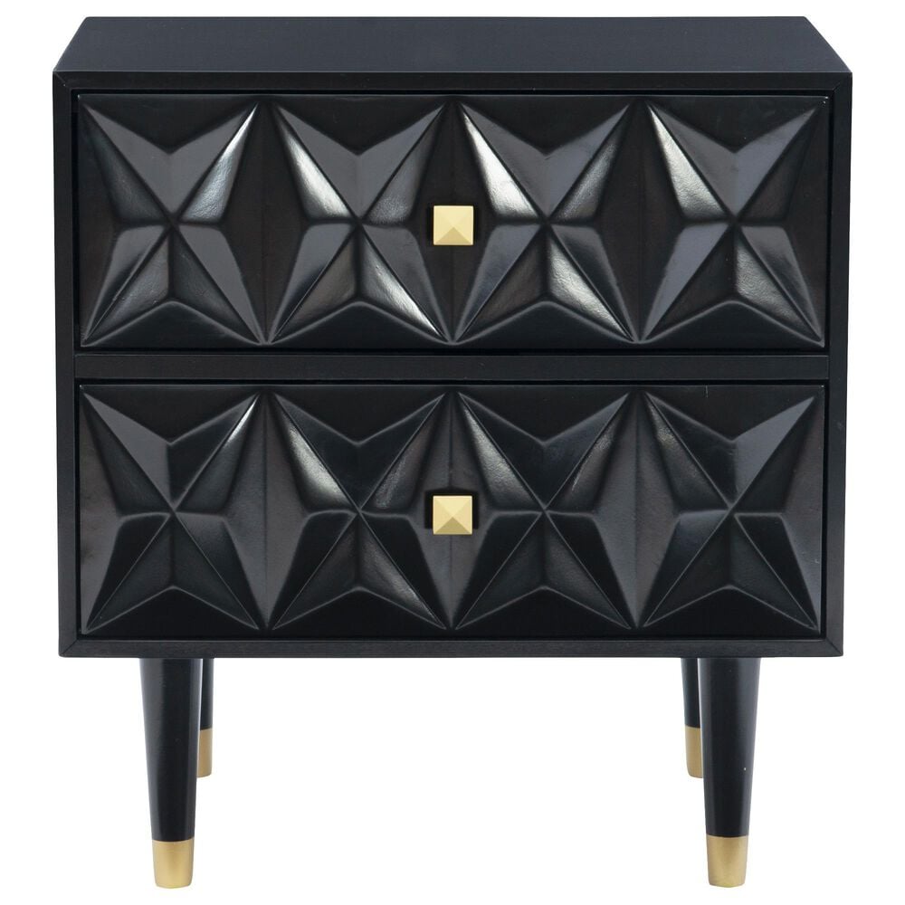 Linon Home Decor Geo 2-Drawer Texture Nightstand in Black and Gold, , large