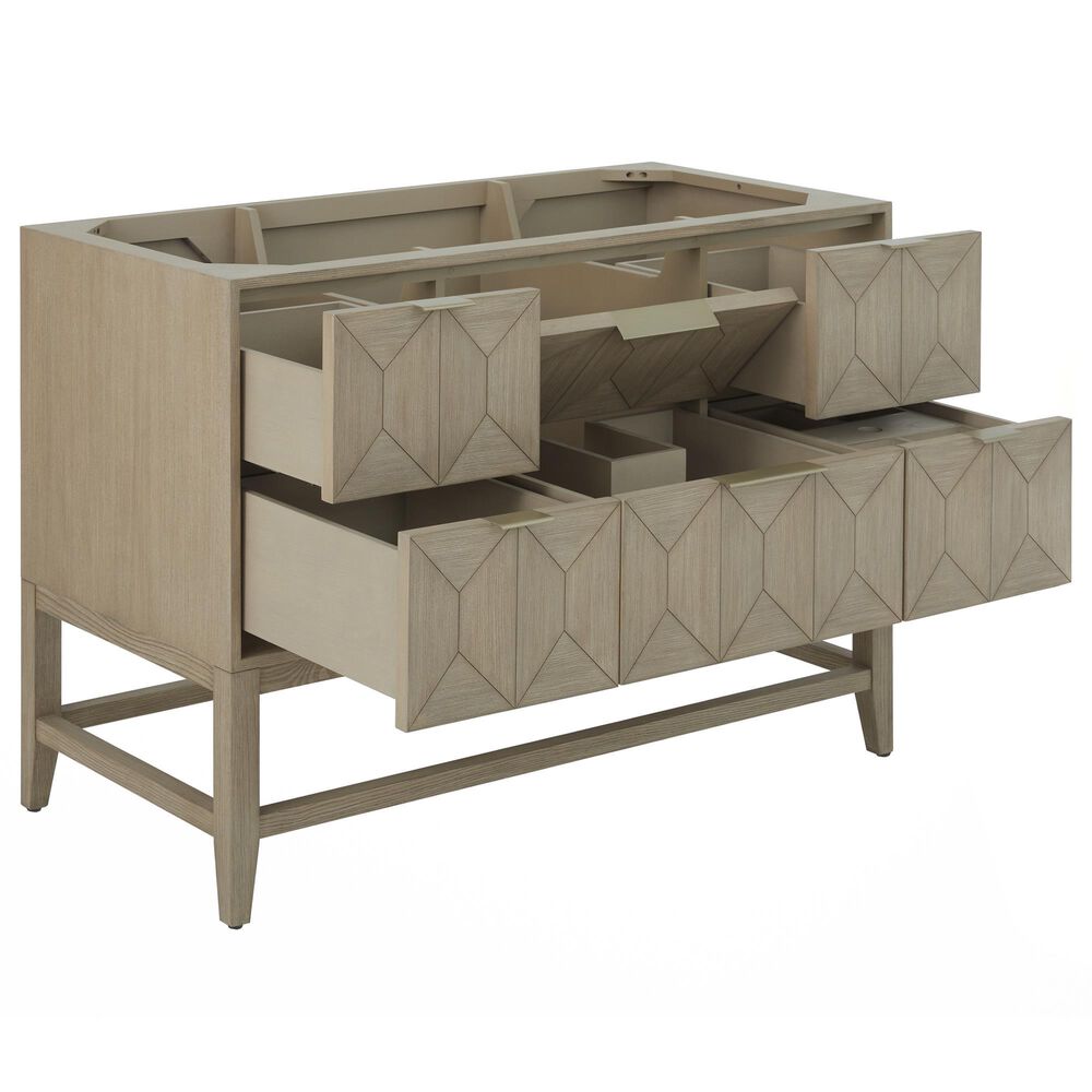 James Martin Emmeline 48&quot; Single Bathroom Vanity in Pebble Oak with 3 cm Parisien Bleu Quartz Top, Rectangle Sink and FreePower Wireless Charger, , large