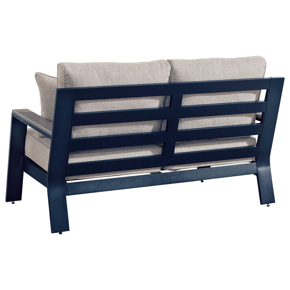 Ashley East Beach Stationary Loveseat with Beige Cushions in Navy Blue and Driftwood, , large