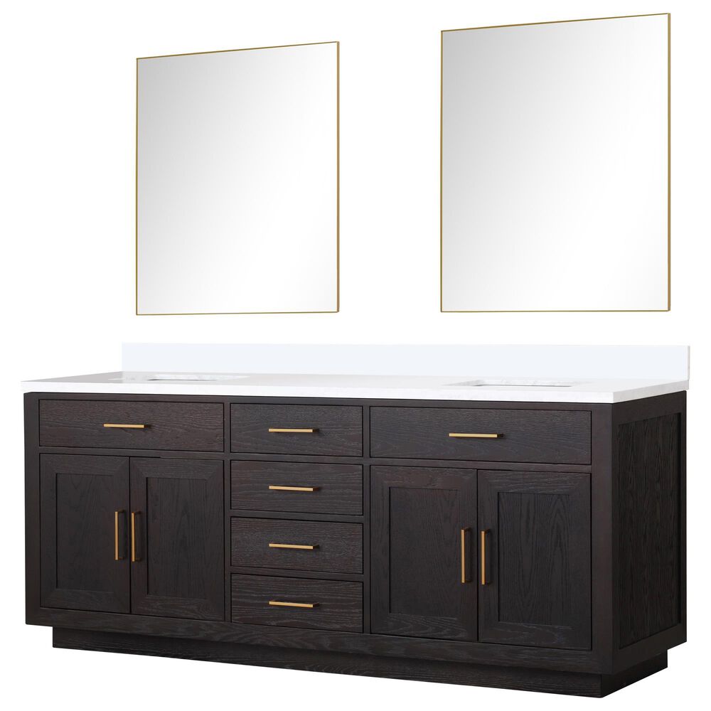 Lexora Home Abbey 80" Double Bathroom Vanity in White Oak with 2 cm White Quartz Top, Rectangular Sinks and 30" Mirrors, , large