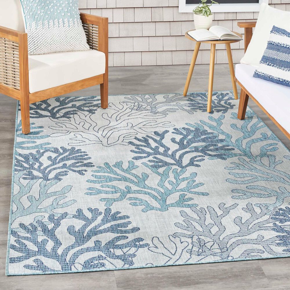 Nourison Garden Oasis Nautical Blue 5&#39; x 7&#39; Indoor/Outdoor Area Rug, , large
