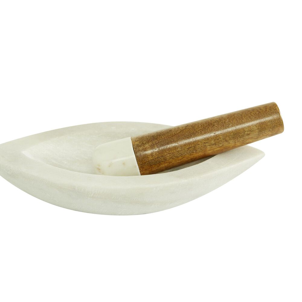 Novogratz Farmhouse Mortar and Pestle in White and Brown &#40;Set of 3&#41;, , large